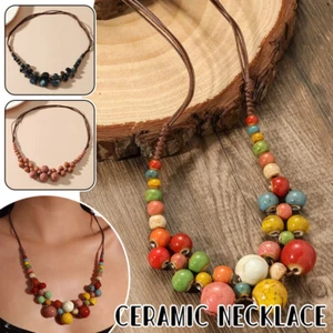 Collar de cerámica colorido hecho a mano estilo boho joyería vintage accesorios únicos - Imagen 1 de 18
