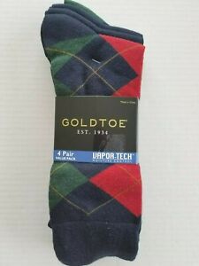 Gold Toe Mens 6 - 12.5 4 Pair Value Pack Vapor Tech Moisture Control Crew Socks