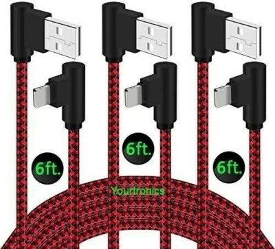 3 PACK 6ft 90 Degree Angle Fast Charging Cable Rapid Charger Charge Sync Cord - Image 1 of 4