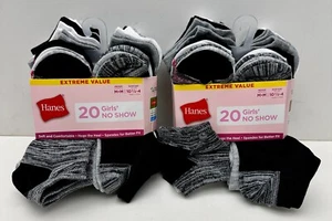 40 Pair Hanes Girls No Show Socks Medium 10.5-4 Extreme Value x40 Total Socks - Picture 1 of 4