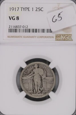 1917 Type 1 Standing Liberty Silver Quarter NGC VG-8 #7-012 - Image 1 of 2