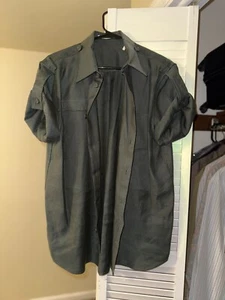 Men's Helmut Lang Short Sleeve Linen Epaulet Shirt Graphite Sz M--Never Worn - Picture 1 of 8