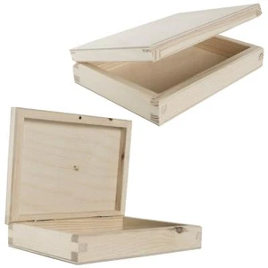 Slim Flat Trinket Rectangle Wooden Box Case / Unpainted Plain Decorative Pine - Picture 1 of 11
