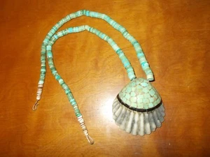 Native American Pueblo Sea Shell Turquoise 21" Necklace - Picture 1 of 3