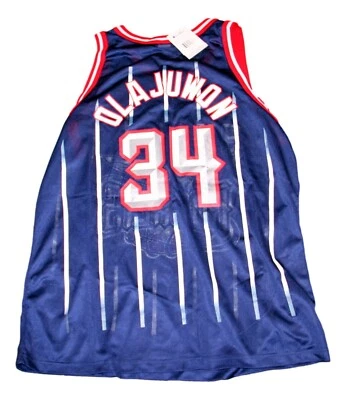 Hakeem Olajuwon Autographed Authentic Original Champion Rockets Jersey JSA - Image 1 of 4