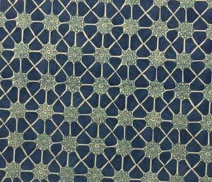 BALLARD DESIGNS ARYA NAVY BLUE TILE FLORAL MULTIUSE DESIGNER FABRIC BY YARD 54"W - Picture 1 of 5