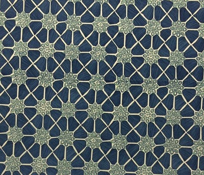 BALLARD DESIGNS ARYA NAVY BLUE TILE FLORAL MULTIUSE DESIGNER FABRIC BY YARD 54"W - Image 1 of 4