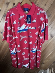 Polo Ralph Lauren Classic Fit Men's Red Sail Boat Print Golf Polo Shirt | Sz XL - Picture 1 of 9