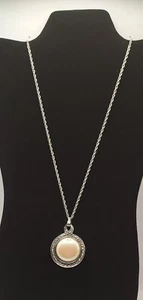 Lovely Avon SilverTone Faux Pearl /  Marcasite Reversible Pendant Necklace 32" - Picture 1 of 10