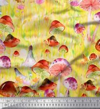 Soimoi Cotton Poplin Fabric Leaves|Floral & Mushroom Vegetable Printed-7bK