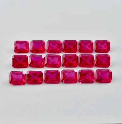50 Pcs Natural Flawless Mozambique Red Ruby Emerald Cut Loose Gemstone Certified - Image 1 of 4