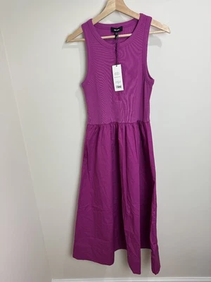 Me+Em Mix Media Maxi Dress Size 10 Purple Button Front Minimal A-Line - Image 1 of 4