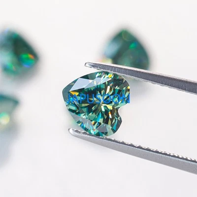 0.5~5ct VVS1 Blue Green Heart Cut Brilliant Moissanite Loose Gemstones & GRA - Image 1 of 4