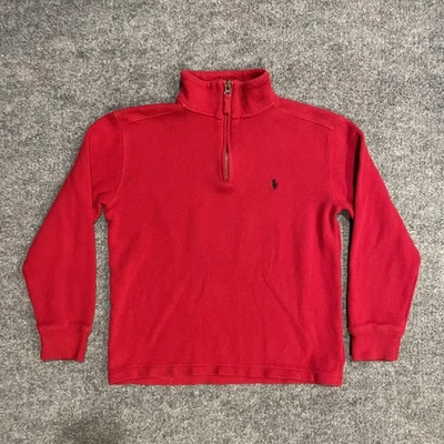 Suéter Polo Ralph Lauren 1/4 Cremallera Niños Pequeño 8/10 Rojo Pullover Negro Tejido Poni Foto 1 de 4