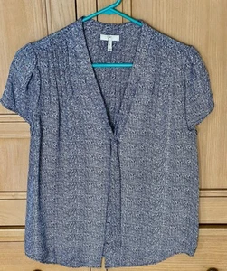 Joie Silk Navy Blue Print Blouse Size Small - Picture 1 of 8