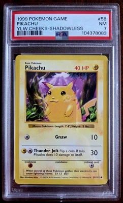 1999 Pokémon Base Set Shadowless Pikachu Yellow Cheeks PSA 7 - Image 1 of 2