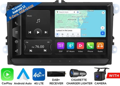 DAB+ Android 13 6+64 9" Autoradio CarPlay Navi für VW Tiguan Touran Jetta Passat - Bild 1 von 4