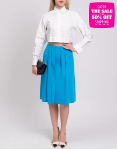 RRP€295 CEDRIC CHARLIER A-Line Skirt IT38 US2 UK6 XS Blue Pleated - Picture 1 of 7
