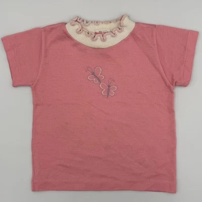 Camisa Rosa Healthtex 3T De Colección - Bordado Mariposa y Cuello con Volantes - Hecha en EE. UU. Foto 1 de 4