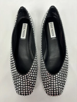 Sapatilhas de balé Steve Madden Matais Delphine cetim preto strass cravejadas tamanho 8 - Imagem 1 de 4