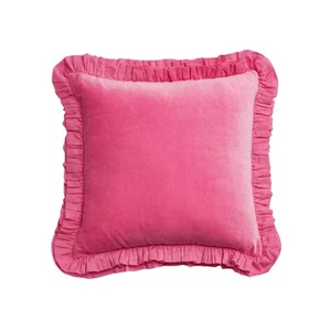 Pink Velvet Ruffle Cushion Cover Square 18.5" Throw Pillow Home Decor - Picture 1 of 1