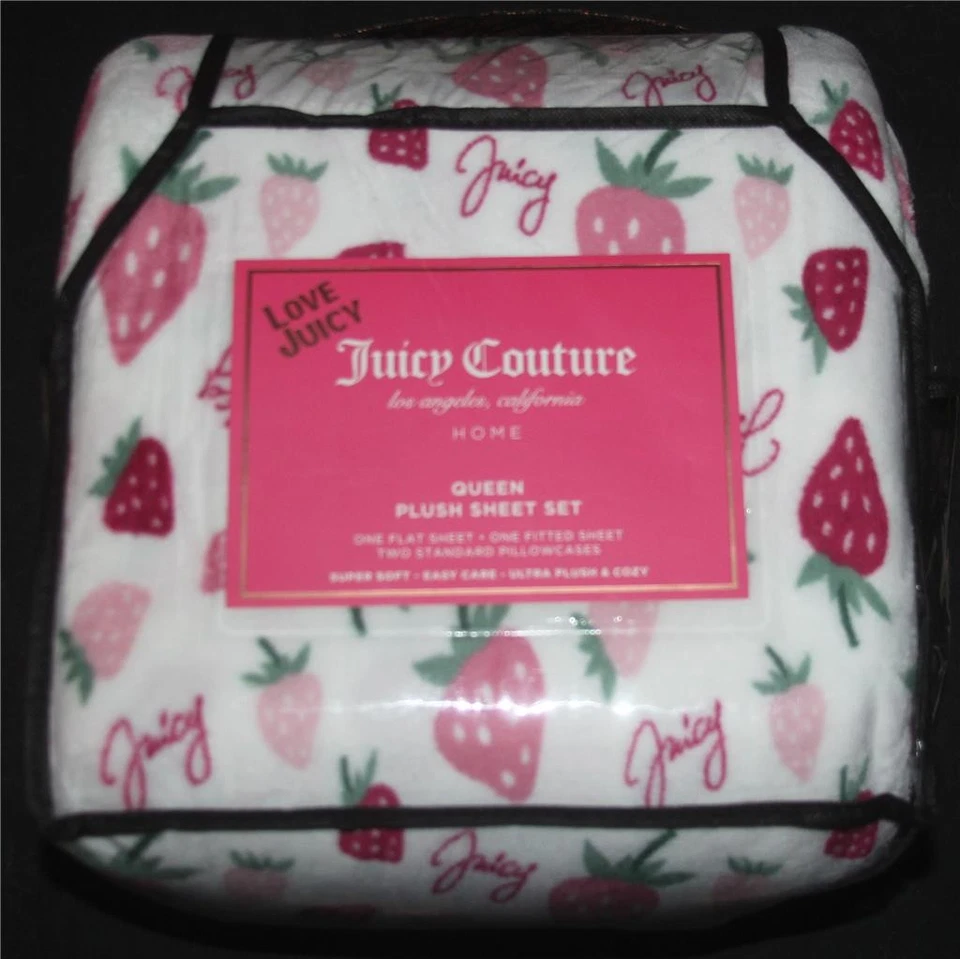 Juego de sábanas 4 piezas Juicy Couture Fresas "Juicy" Script Felpa Vellón REINA NUEVO EN PAQUETE Foto 1 de 1