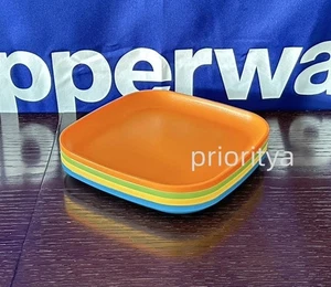 Tupperware Retro Quadratisch Mittagessen Dessert Mittagessen Teller 8" Set 4 Farben Neu - Bild 1 von 3
