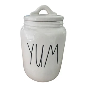 Rae Dunn "YUM" Artisan Collection Ceramic Canister Jar with Lid White - Picture 1 of 4