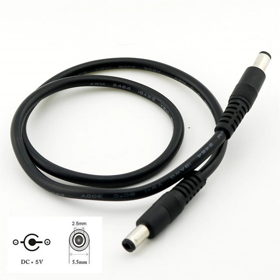 100x CCTV DC Power 5.5 x 2.5mm Male To Male Connector Extension Cable 50cm 18AWG - Image 1 of 4