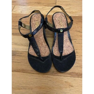 Sandalias Chaps Mujer Negras Cuña Estampado Serpiente Correa Tobillo Talla 5.5 - Imagen 1 de 8