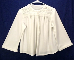 Vintage Miss Elaine White Brushed Bed Jacket Rose Lace Trim Acetate Nylon Mix MD - Picture 1 of 3