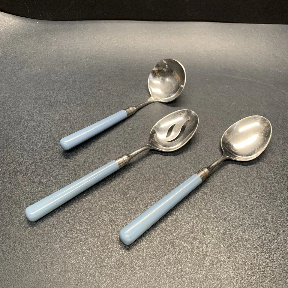 Vintage Serving Spoon Lot  Slot Spoon Ladle Stanley Robert’s Korea Blue Handles - Image 1 of 4