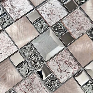 Glass Metal Tile Kitchen Backsplash Silver Bronze Aluminum Mosaic Wall Decor - Picture 1 of 9