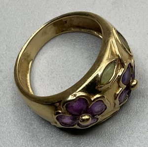 ANELLO IN ORO GIALLO 14 CARATI CON FIORI DI AMETISTA MISURA 6,75 -7 - Foto 1 di 5