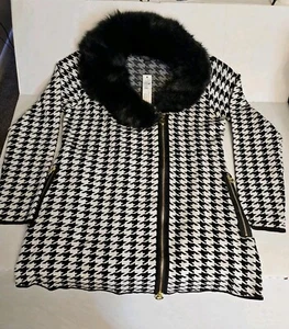 Belldini Houndstooth Cardigan mit abnehmbarem Kunstfellkragen Damen Größe XL - Bild 1 von 5