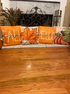 4pc Fall Autumn Thanksgiving Pumpkin Leaf Throw Pillow Covers - 4 Pieces - Picture 1 of 5
