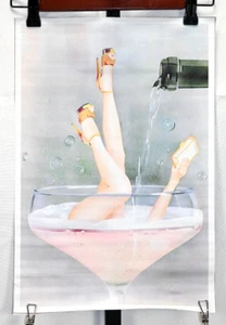 Pin Up Girl Champagne Glass 50's Retro Canvas Art Poster Size 12.5"X18.5" NEW - Picture 1 of 2