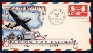 US 1947 STAMP CENTENARY DDC DOROTHY KNAPP HAND-PAINTED DESIGN SCOTT #UC17 - Picture 1 of 2