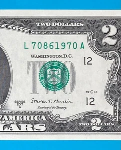TRAILING YEAR 1970 (L 7086 1970 A) $2 Two Dollar Bill Serial Number 2017A*UNC* - Picture 1 of 3