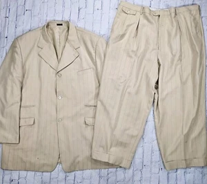 Falcone Mafia Double Stripe Suit Beige Gold MENS Blazer 56L Pants 52 - Picture 1 of 23