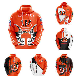 Cincinnati Bengals Mens Hooded Sweatshirt Pullover Pockets Hoodie Sports Coat