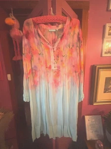Beautiful Blue Illusion Stretch Sky Blue & Pastel Multi Floral Chiffon Dress XL - Picture 1 of 2
