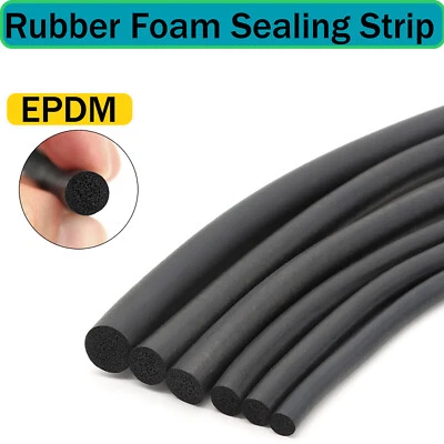 Black EPDM Rubber Foam Sealing Strip Round Bar For Cabinet Door Seal 5mm to 20mm - Image 1 of 4