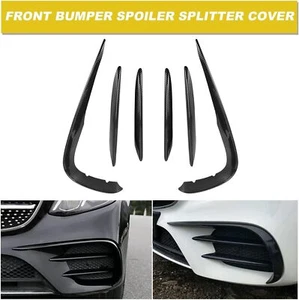 For Benz E-Class W213 16-2020 Gloss Carbon Front Bumper Lip Spoiler Fins Canards - Picture 1 of 8