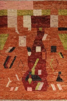 Abstract Modern Moroccan Berber Oriental Area Rug Orange Hand-knotted 8'x10' - Image 1 of 4