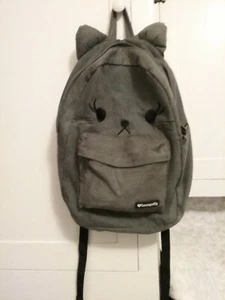 Loungefly Backpack Kitty Cat Gray Denim Canvas Kitten 3D Ears, 17" - Picture 1 of 8