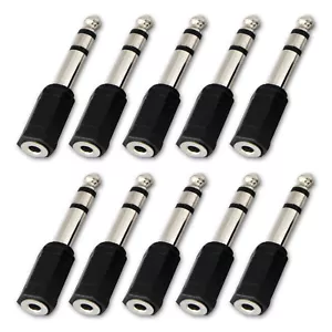 10x 3.5mm 1/8" plug to 6.35mm 1/4" Stereo Headphone Female Jack Audio Adapter - Picture 1 of 9