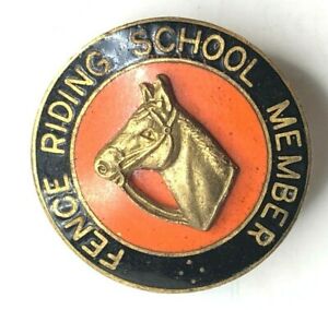 Early Fence Riding School Enamel 3  Badge Equestrian  butler 24 mm orange