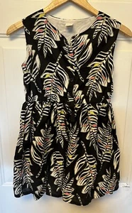 Gymboree Palm Leaf Dress Girl Size 12 Black White Sleeveless Lined Drawstring - Picture 1 of 4