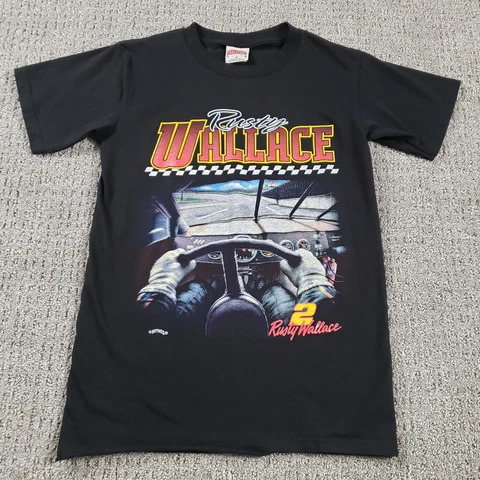 Vtg RUSTY WALLACE Shirt Mens Medium Black NASCAR #2 Racing Nutmeg Rap Tee USA Cover